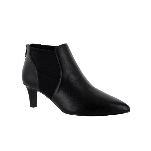 EASY STREET Womens Black Stretch Saint Pointed Toe Kitten Heel Booties 9W - Picture 1 of 9